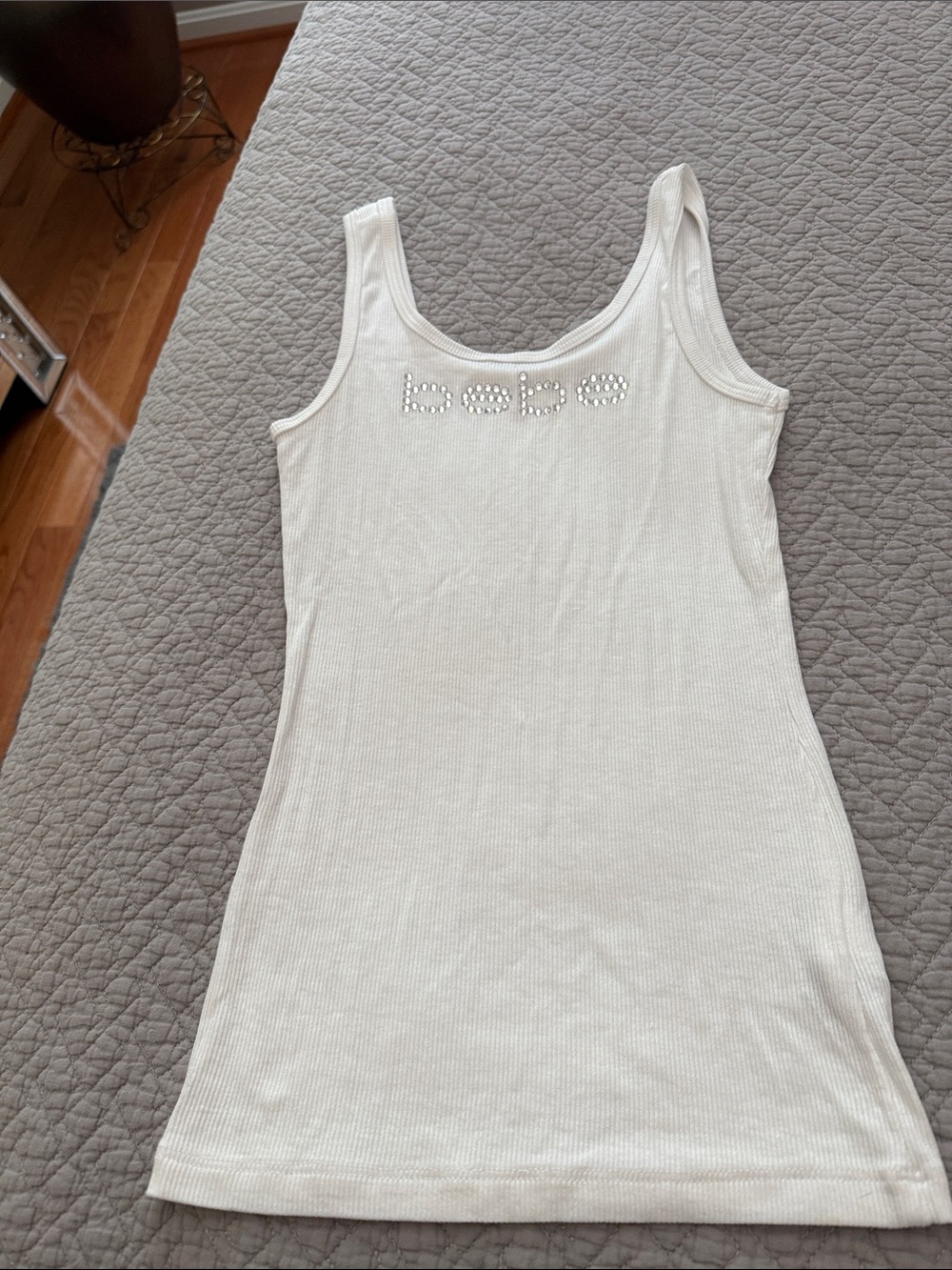 bebe Cream Ribbed Tank with Crystal Logo